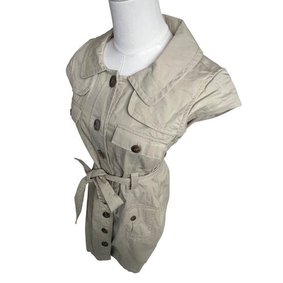 Kenneth Cole Womens Khaki Safari Utility Shirt Dress Belted Tan Size 6 Office - Picture 2 of 12
